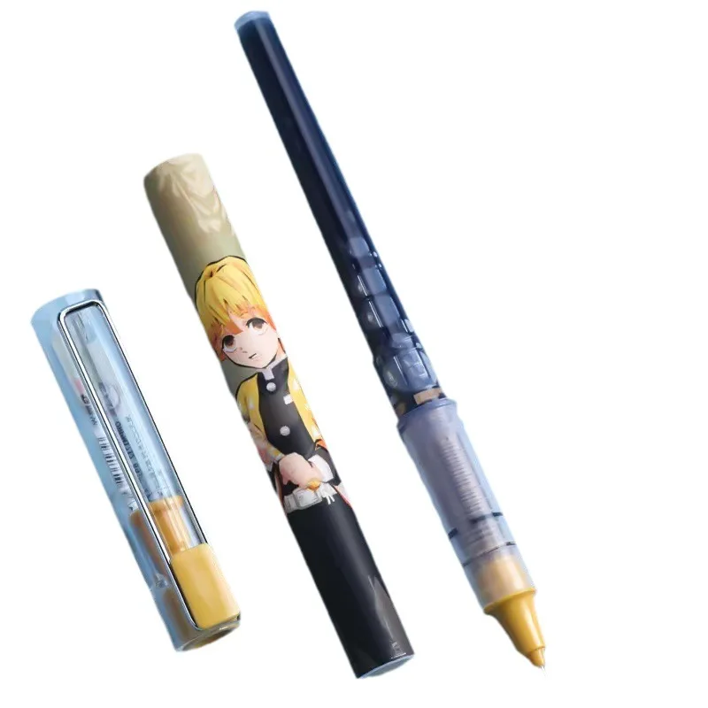 Demon Slayer Needle Type Gel Pens Large Capacity Straight Liquid Ballpoint Pen Anime Stationery School Office Supplies Writing