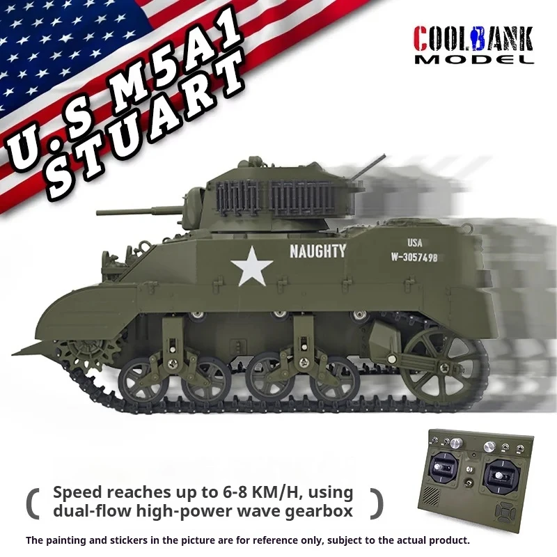 

The 360-degree rotation of Kubingke tank can fire Stuart M5A1 tracked electric remote control tank model toy.
