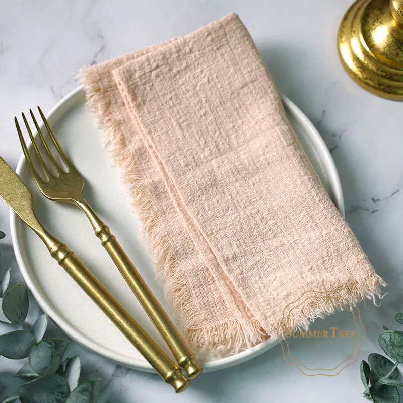 36 Tovaglioli Di Stoffa Blu Polvere Con Frange - 100% Cotone - Fatti A Mano Per Matrimoni E Feste Eleganti - 5