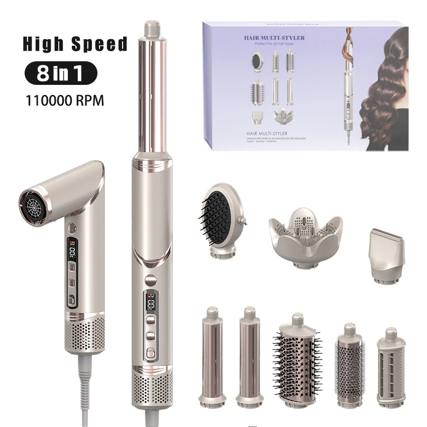 

Professional High Speed Hair Dryer 8 in 1 Hair Styling Tools Gift Set Hairs Straightener Brush 110000RPM M otor