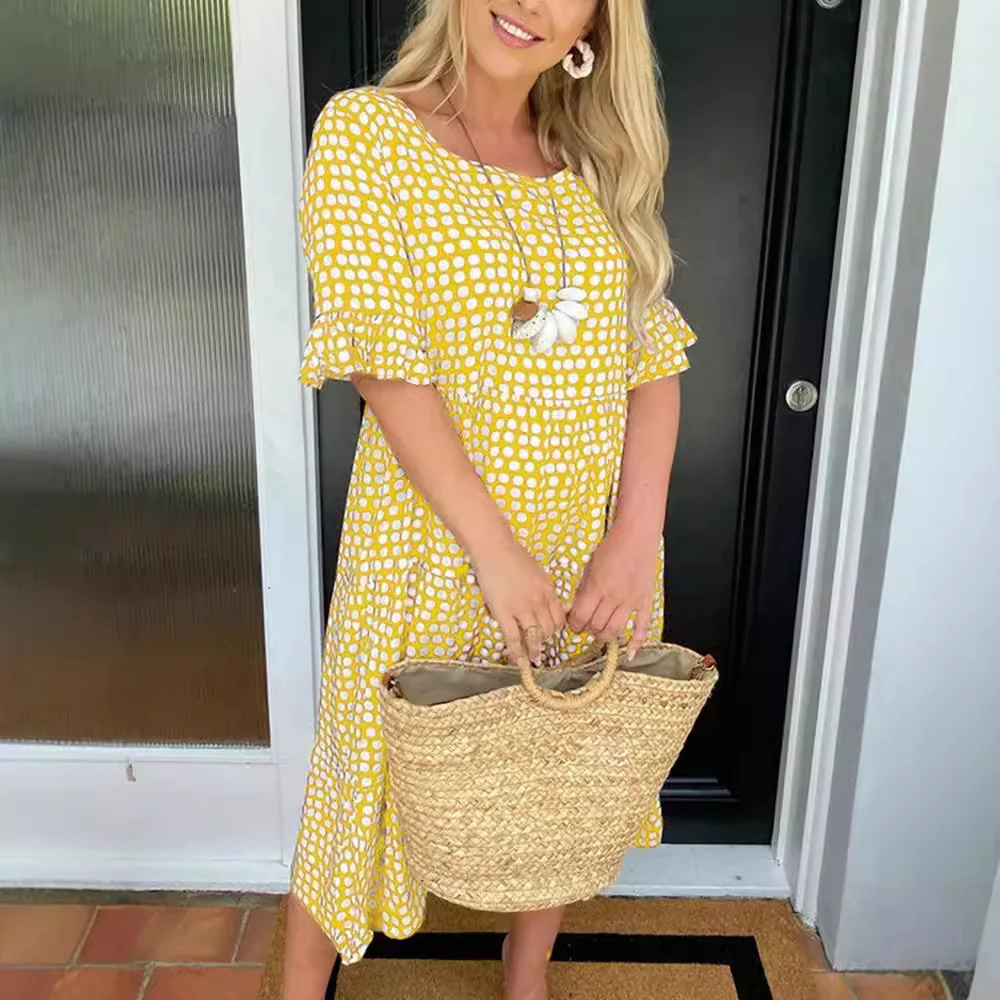 

Summer Crew Neck Printed Short-sleeved Dress European and American New Fashion Women's Clothing Is Hot-selling