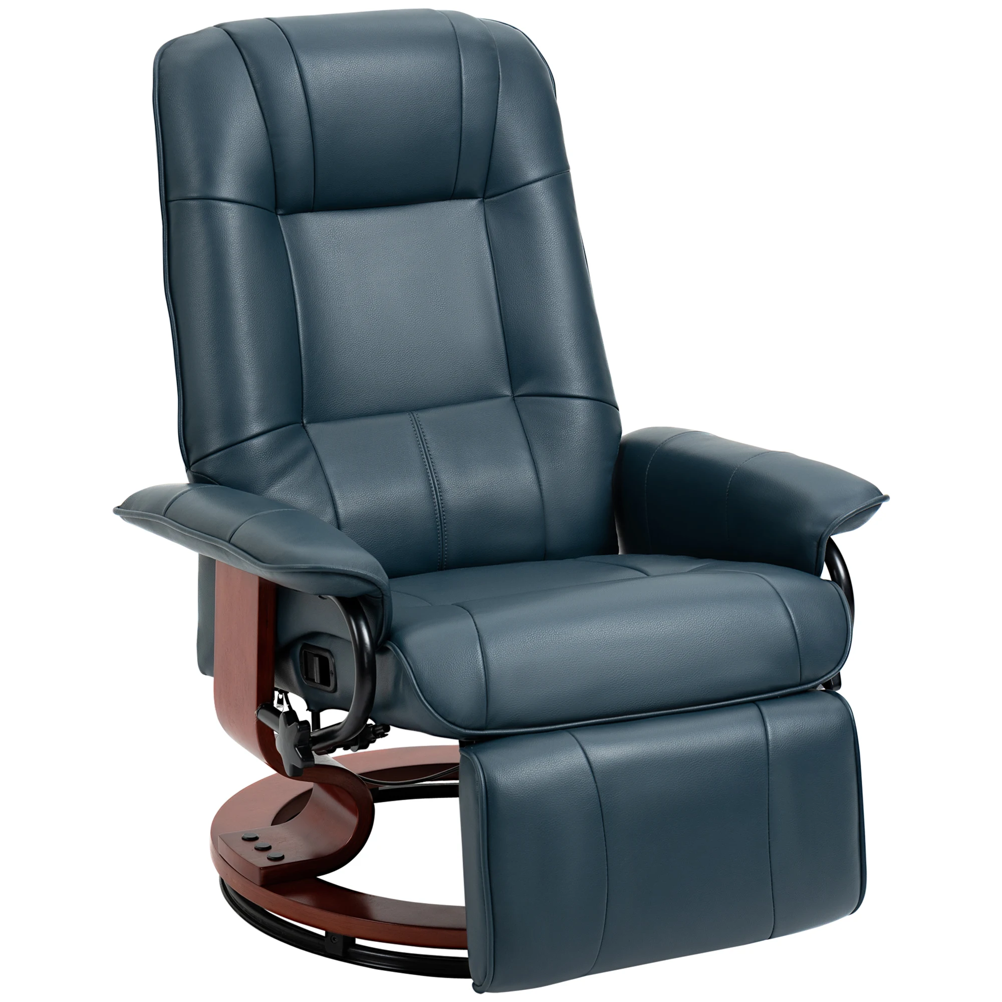 HOMCOM Swivel Recliner Chair, Air Leather Reclining Armchair with Retractable Footrest, Wood Base and Adjustable High Back for Small Spaces, Living Room, RV, Bedroom, Blue