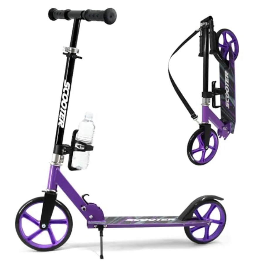 

Складной самокат для детей от 6 лет, подростков и взрослых, 8-дюймовые большие колеса, задний тормоз, 3 регулируемых уровня, максимальная нагрузка 240 фунтов, черная рама.