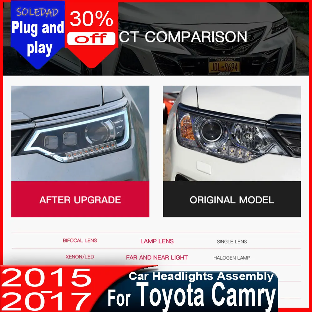 Car Styling for Toyota Camry LED Headlight 2015-2017 Headlights Camry DRL Turn Signal High Beam Angel Eye headlights Accessories