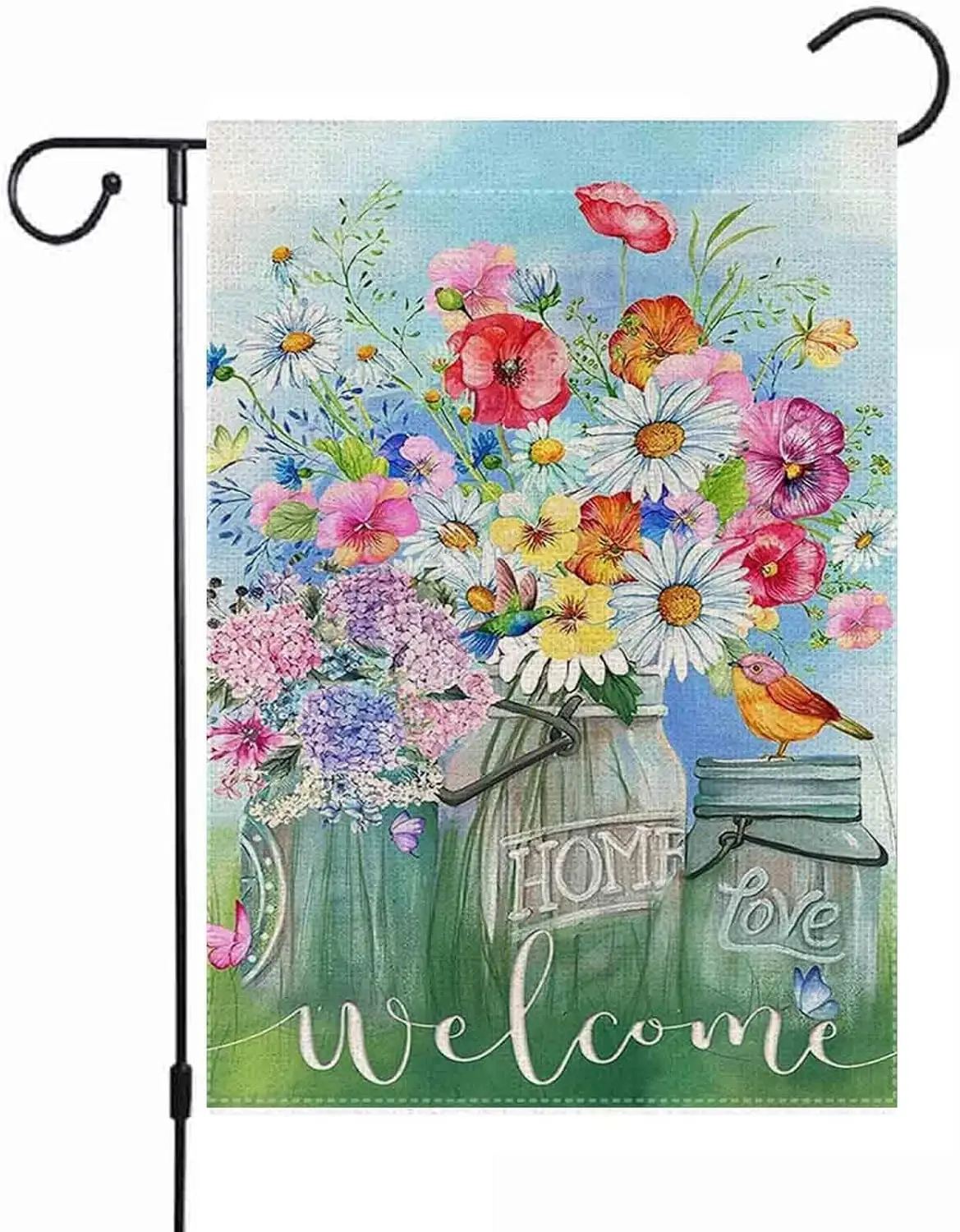 Welcome Spring Flower Garden Flag 12x18 Double Sided Vertical,Home Love Summer For Farmhouse Rustic Yard Outside Outdoor House D