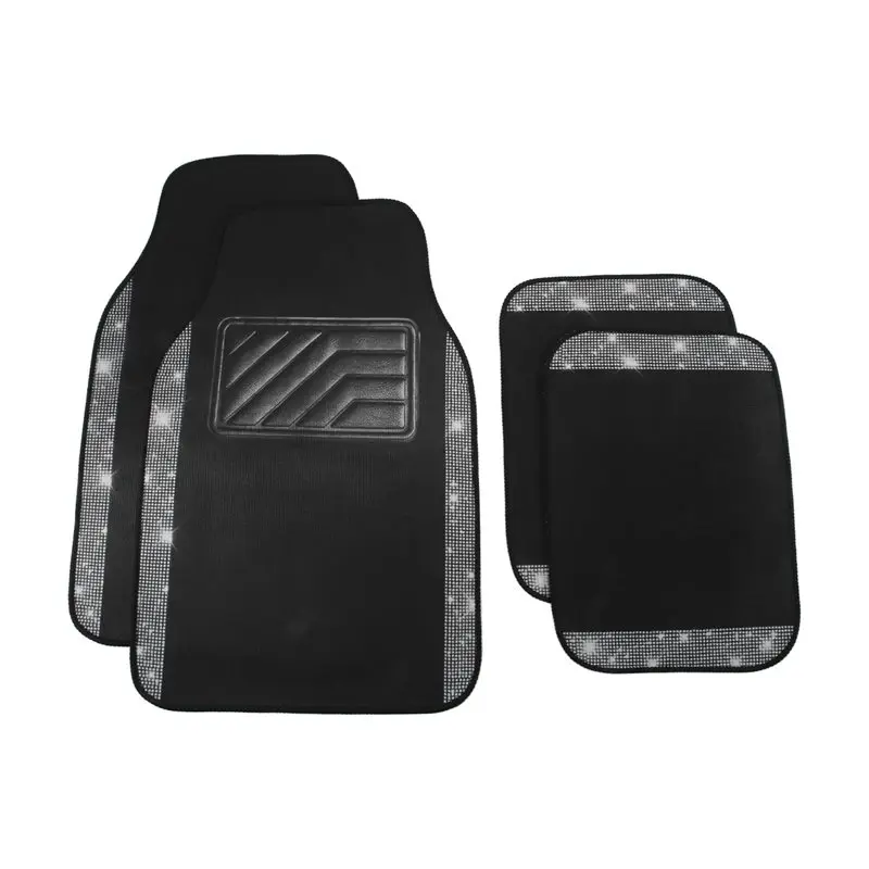 Customer Favorite Car Floor Mat Set Universal PVC Non-Slip Heel Pad All-Weather Bling Diamond Print Pattern Foot Mat Protector