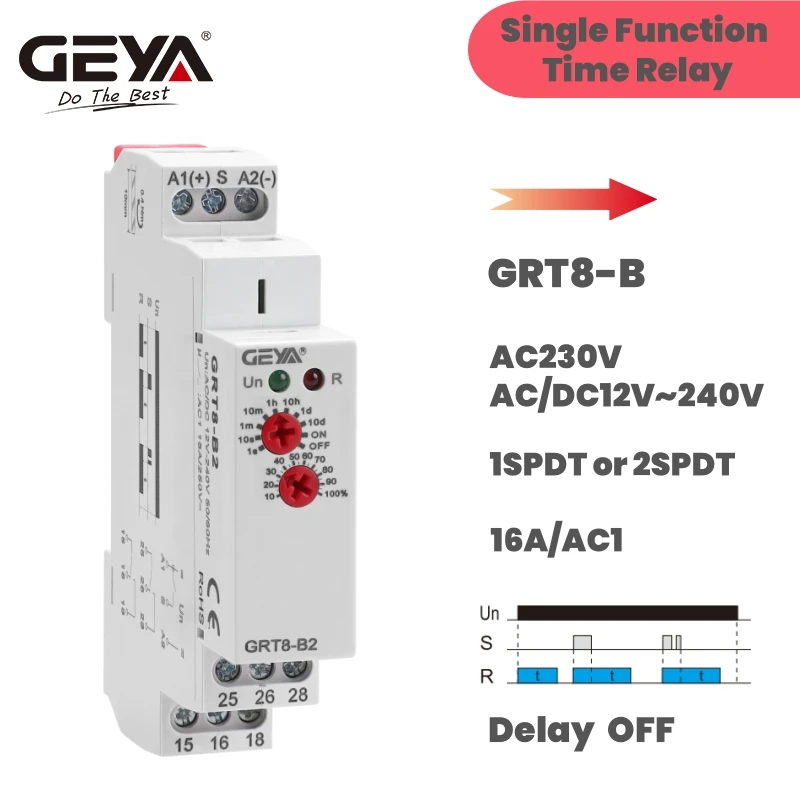 GEYA GRT8-B Przekaźnik czasowy opóźnienia wyłączenia Elektroniczny 16A AC230V LUB AC/DC12-240V CE CB Approved