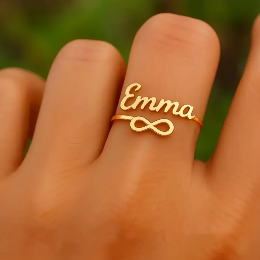 

Personalized Custom Name Rings for Women Creative Infinity Symbol Opening Stainless Steel Ring Customized Letter Couple Jewelry