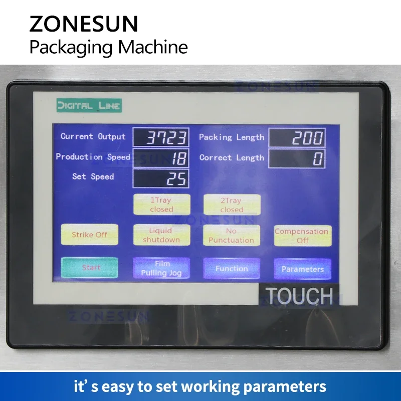 ZONESUN-máquina de envasado VFFS, sello de llenado de forma Vertical, paquetes de porciones de palomitas de maíz, Kit de sal y aceite, equipo de embalaje ZS-FS01