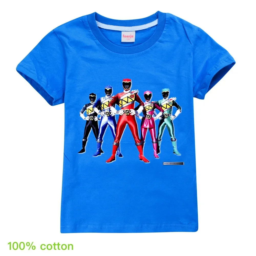 Kids T-shirt Boys Powerful Ranger Costume Summer Short Sleeve Tops Children Birthday Party Carnival Clothing Classics Hero Tees