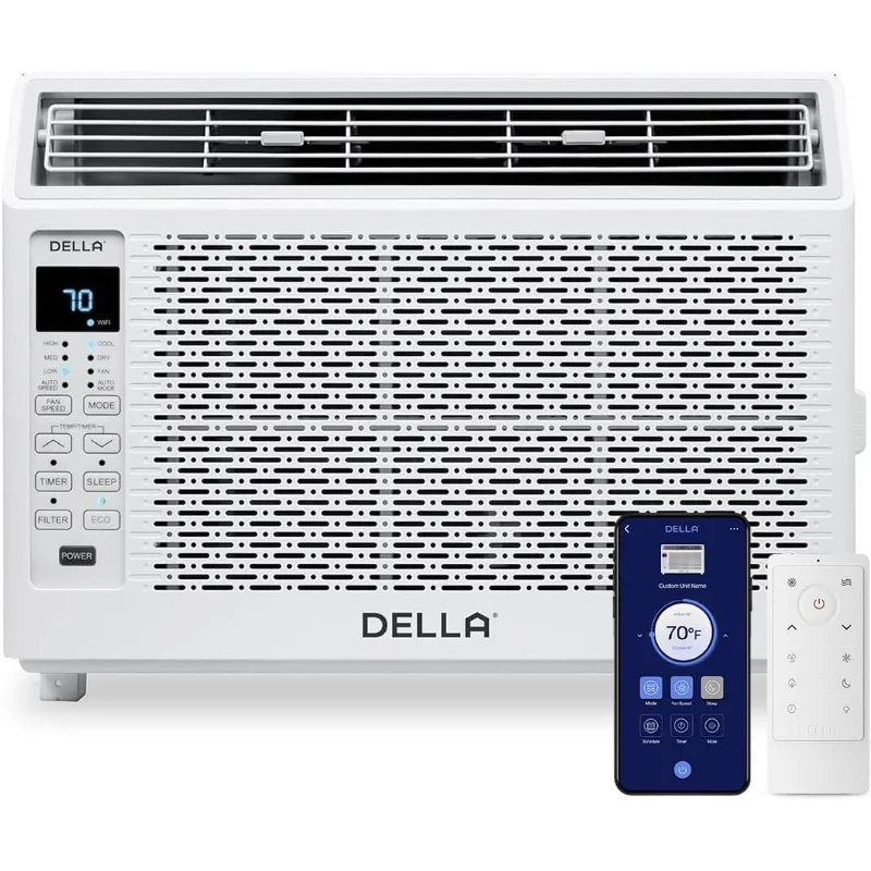 مكيف هواء نافذة ذكي DELLA 5000 BTU متوافق مع Alexa، يبرد حتى 150 متر مربع. قدم، وحدة تيار متردد للغرفة الصغيرة مع موقع GEO