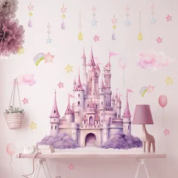 Cartoon Pink Castle Magic Kingdom Wall Sticker for Girls Room Kids Bedroom Decoration Princess Castle Vinyl Nursery Decor Decals