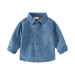 Boys Denim Long Sleeve Shirt Denim Shirt Baby Children‘s Clothing Wash Jeans Shirt