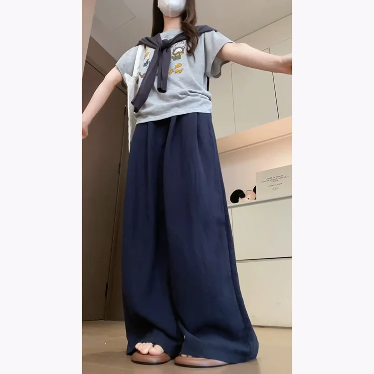 Spodnie damskie z wysokim stanem, plisowane, luźne, codzienne, wyszczuplające, do ziemi, w stylu lazy, na wczesną jesień.