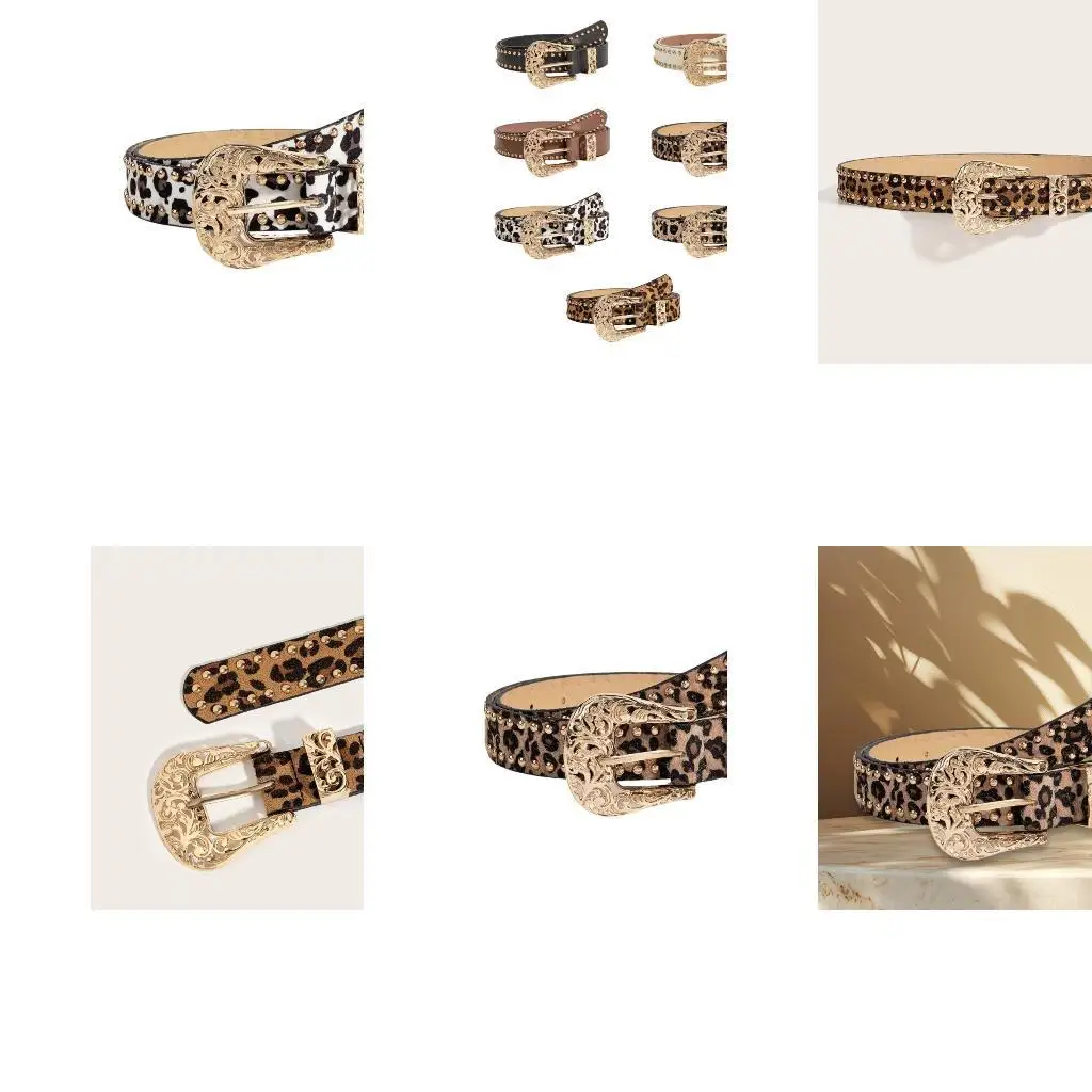 

39BD Rivet Belt Women Men Decorative PU Skinny Pin Buckle Belt for Pants Sweaters