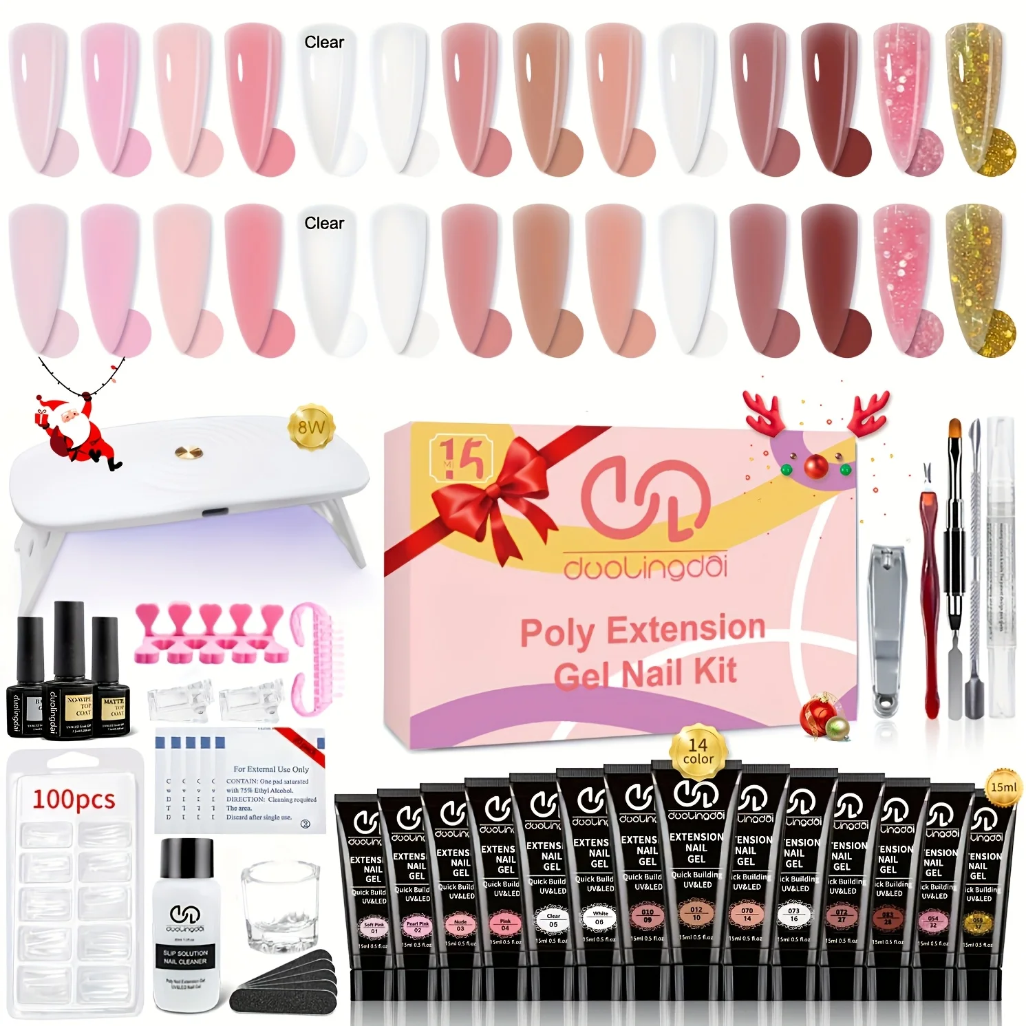 

Beginner'S Poly Nail Gel Kit with 15ML of 14 Different Colors,Including a Lamp Light, Perfect for Nail Extensions And Thickening