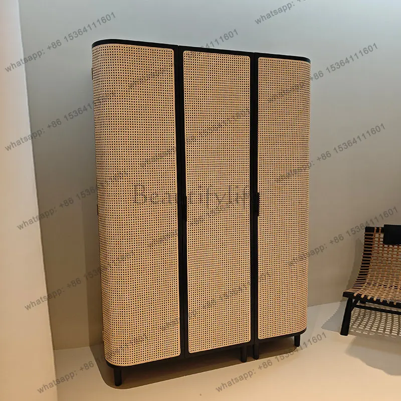LD Nordic solid wood rattan wardrobe swing door bed and breakfast bedroom storage cabinet
