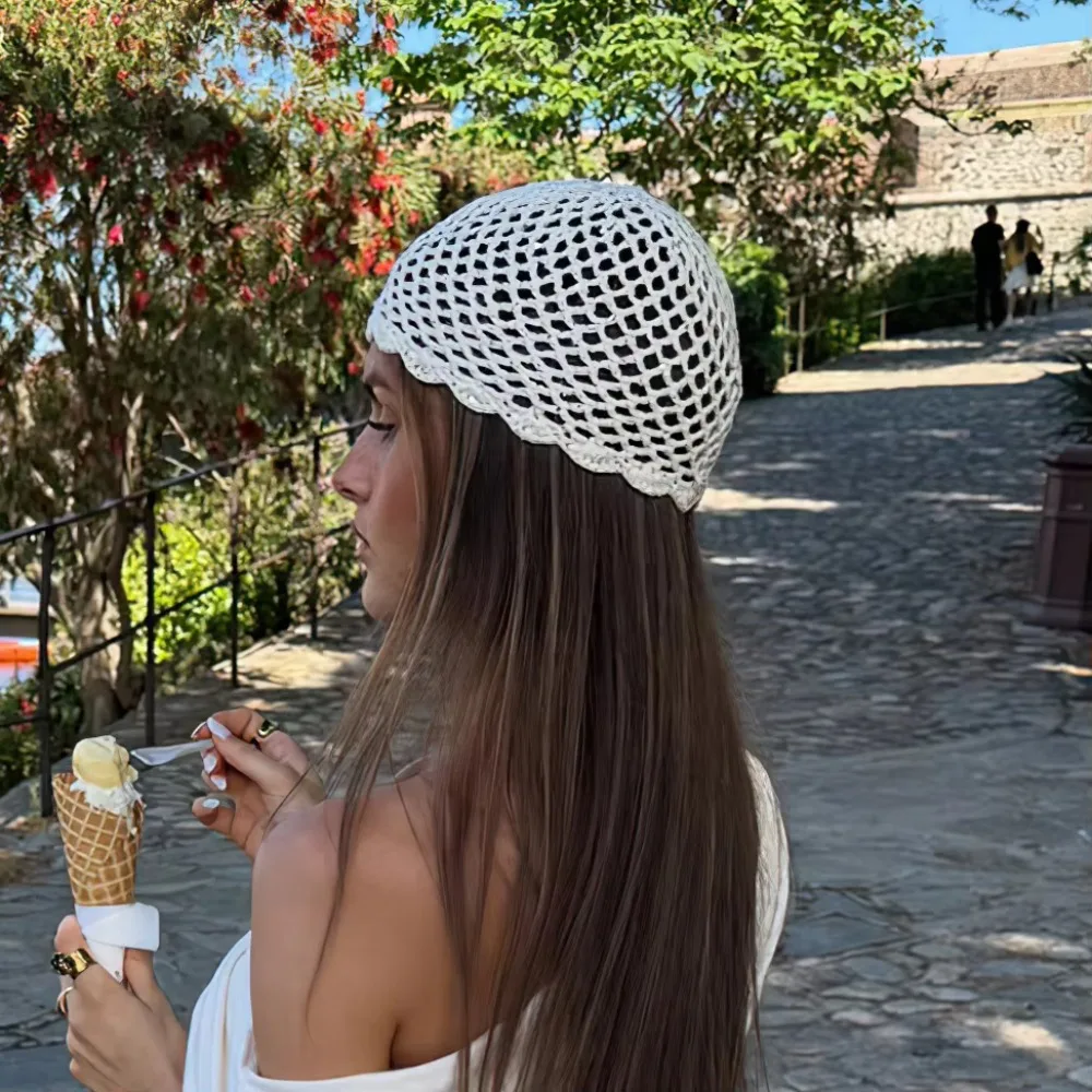 Elegant Hollow Weave Knitted Hat Breathable Solid Color Mesh Hat Openwork Beanie Hat Spring Summer