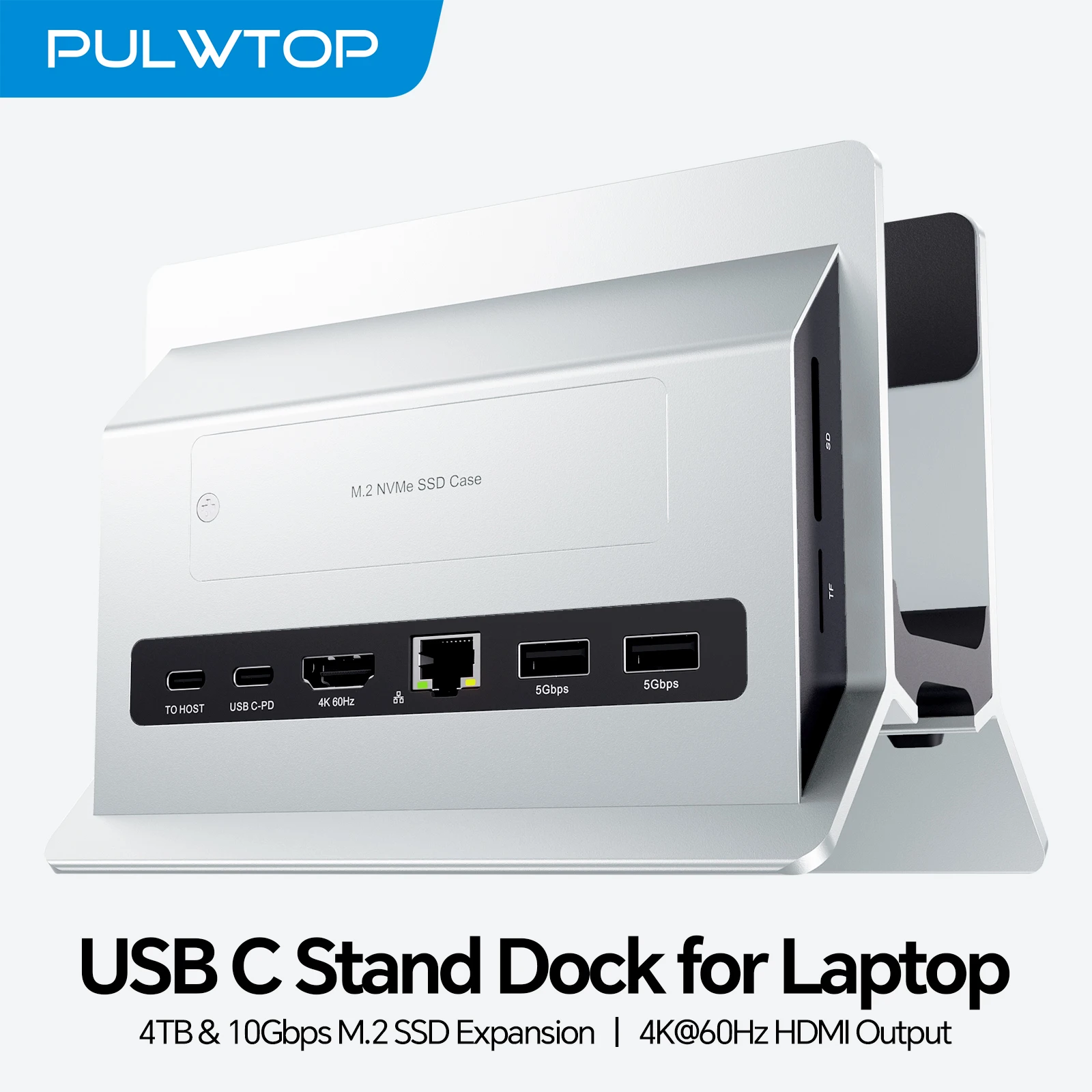 

PULWTOP Docking Station with M.2 SSD Expansion, HDMI 4K, RJ45, USB-C, 100W PD, 2 USB A for Full-featured Type-C Laptops