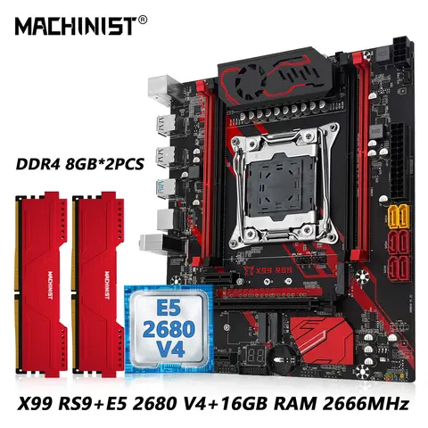 MACHINIST X99 RS9 Motherboard LGA 2011-3 Intel Xeon E5 2680 V4 CPU And DDR4 16GB RAM Optional Kit four channels Memory USB3.0