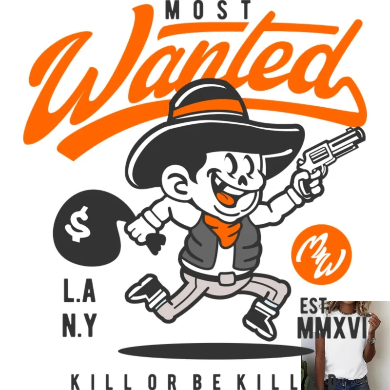 Vintage Western Cowboy Cartoon Heat - Transfer White Ink Iron - on Patch, Fun Pattern, Suitable for T - shirts/Canvas Bags,