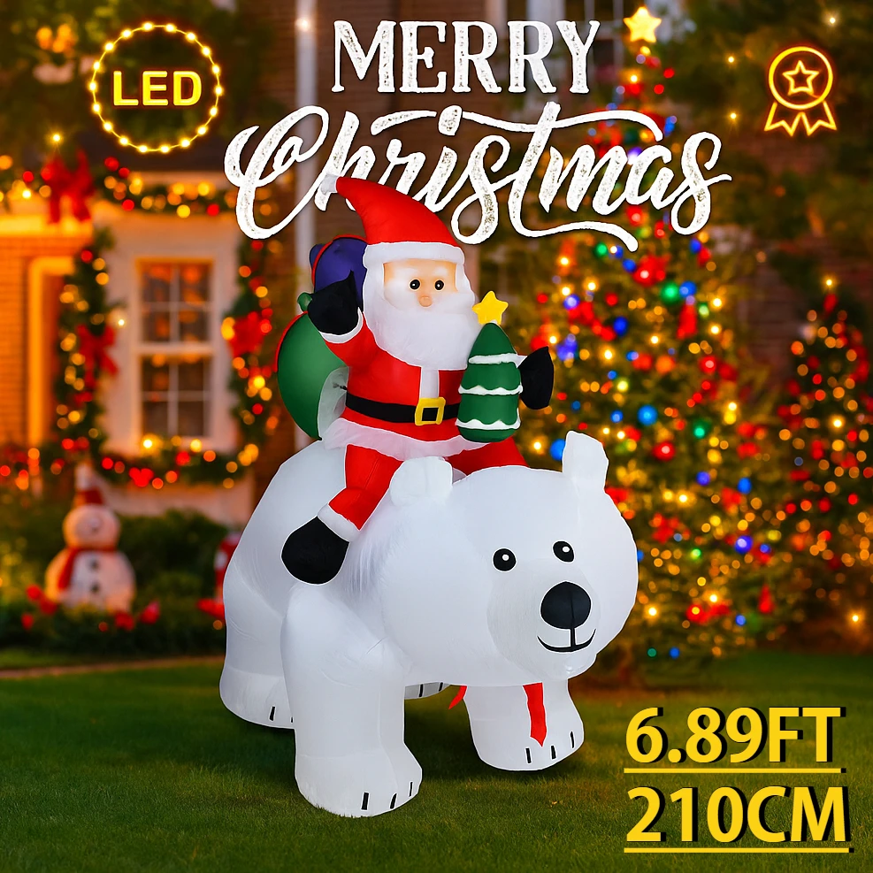 

2.1M Giant Christmas Inflatable Toy Bear Santa Claus Built in LED Lights Yard Party Decoration Home Ornament Holiday Supplies