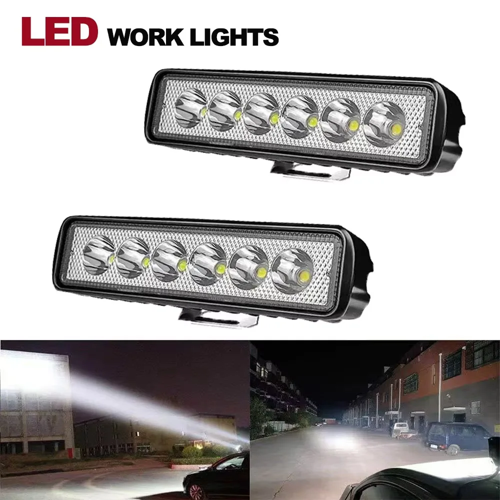 Barre lumineuse de travail 6 LED, étanche, pour conduite tout-terrain, faisceau spot, antibrouillard, pour SUV, ATV, camion, pick-up, moto, voiture, éclairage auxiliaire