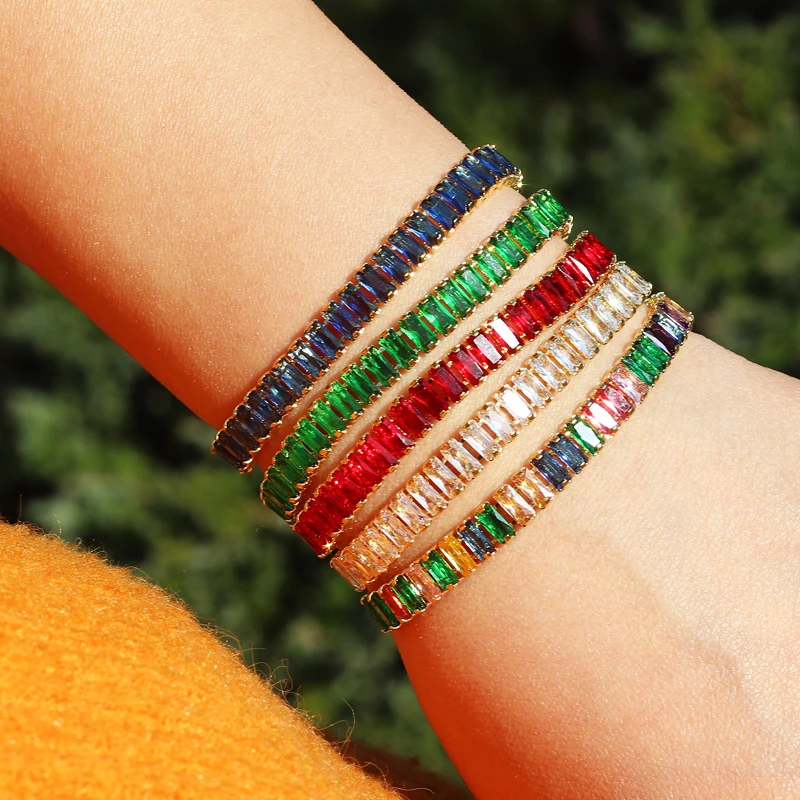 Fashion Cubic Zirconia Tennis CZ Bracelet Luxury Rectangular Zircon Adjustable Bracelet for Women Elegant Wedding Jewelry 2023