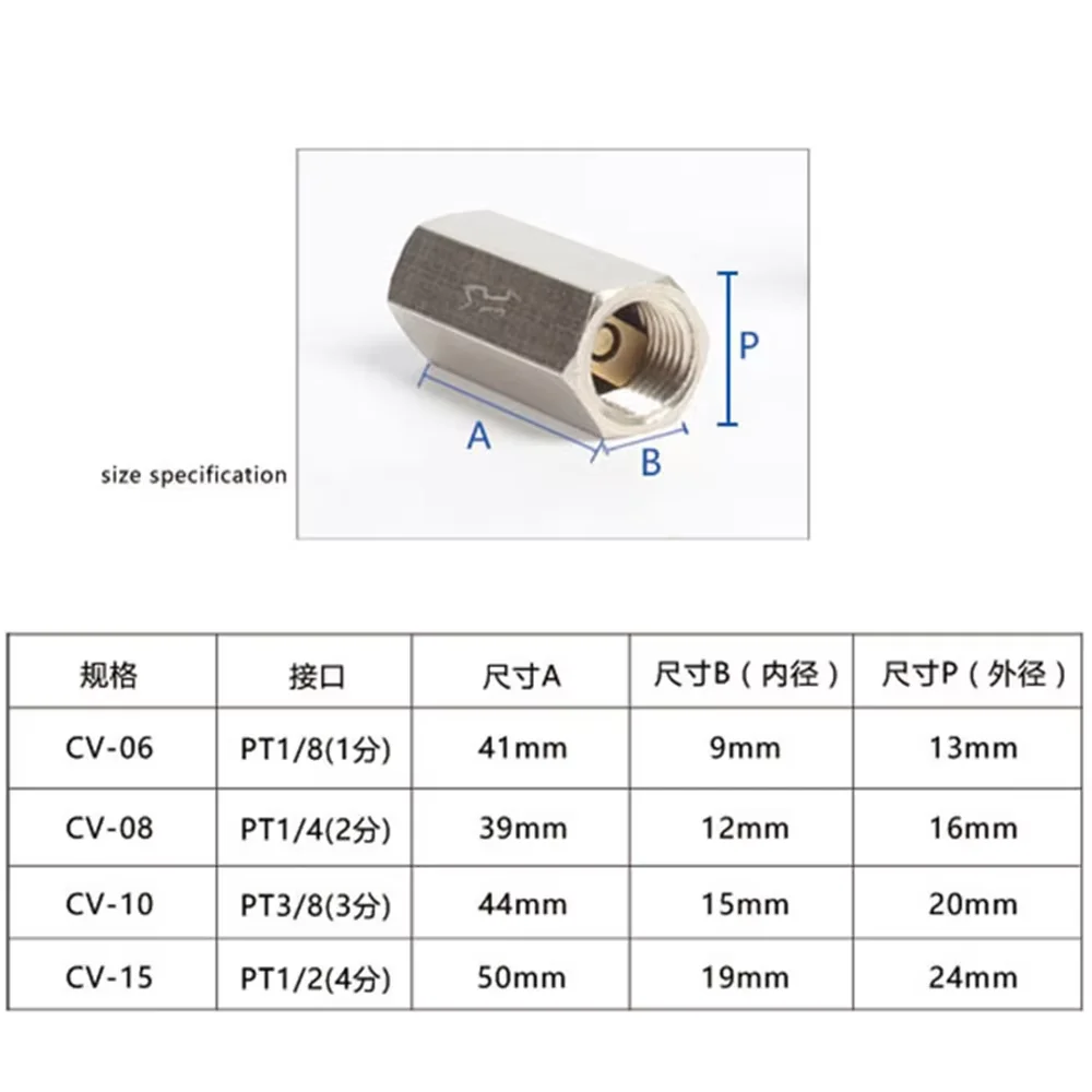 Air Check Valve 6mm 8mm 10mm 1/4 OD Hose One Way Valve Air Gas Single Way Brass Valve Air Compressor Pipe Fitting Adapter