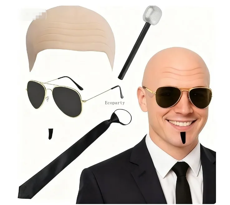 Glatze Kappen Gläser und Schnurrbart Glatze Perücke Kappe Party Kostüm Zubehör für Frauen Männer Halloween Cosplay (Falten) disfraz