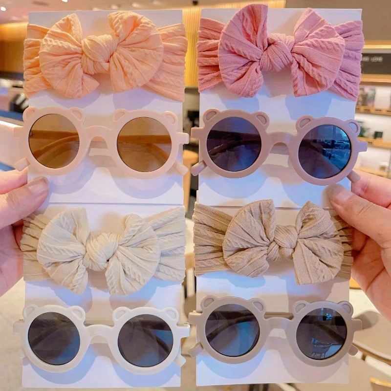 Sonnenbrille und Haarband für Kleinkinder, Mädchen und Jungen, 2-teiliges Set, Cartoon-Bär, UV-Schutz, niedliche Kinder-Haaraccessoires für den Sommer und den Strand – Detail 2