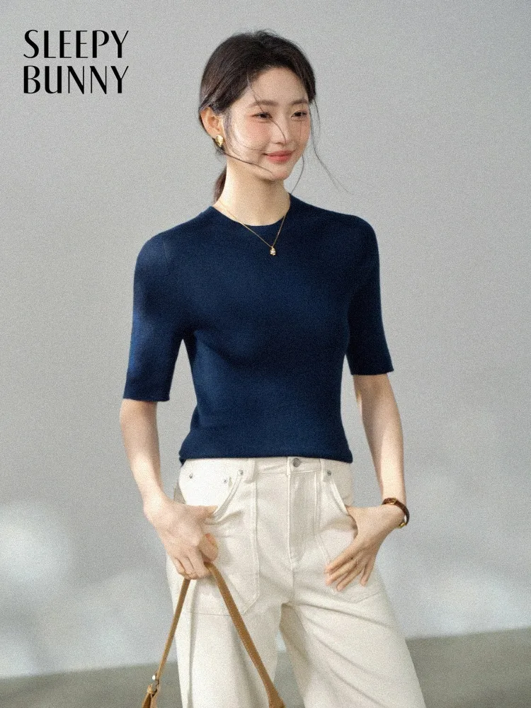 

Women Slim Fit T Shirt Round Neck Top Half Sleeve Tee Soft Stretch Basic Shirt Casual Summer Layering Outfit Minimal Style Lady