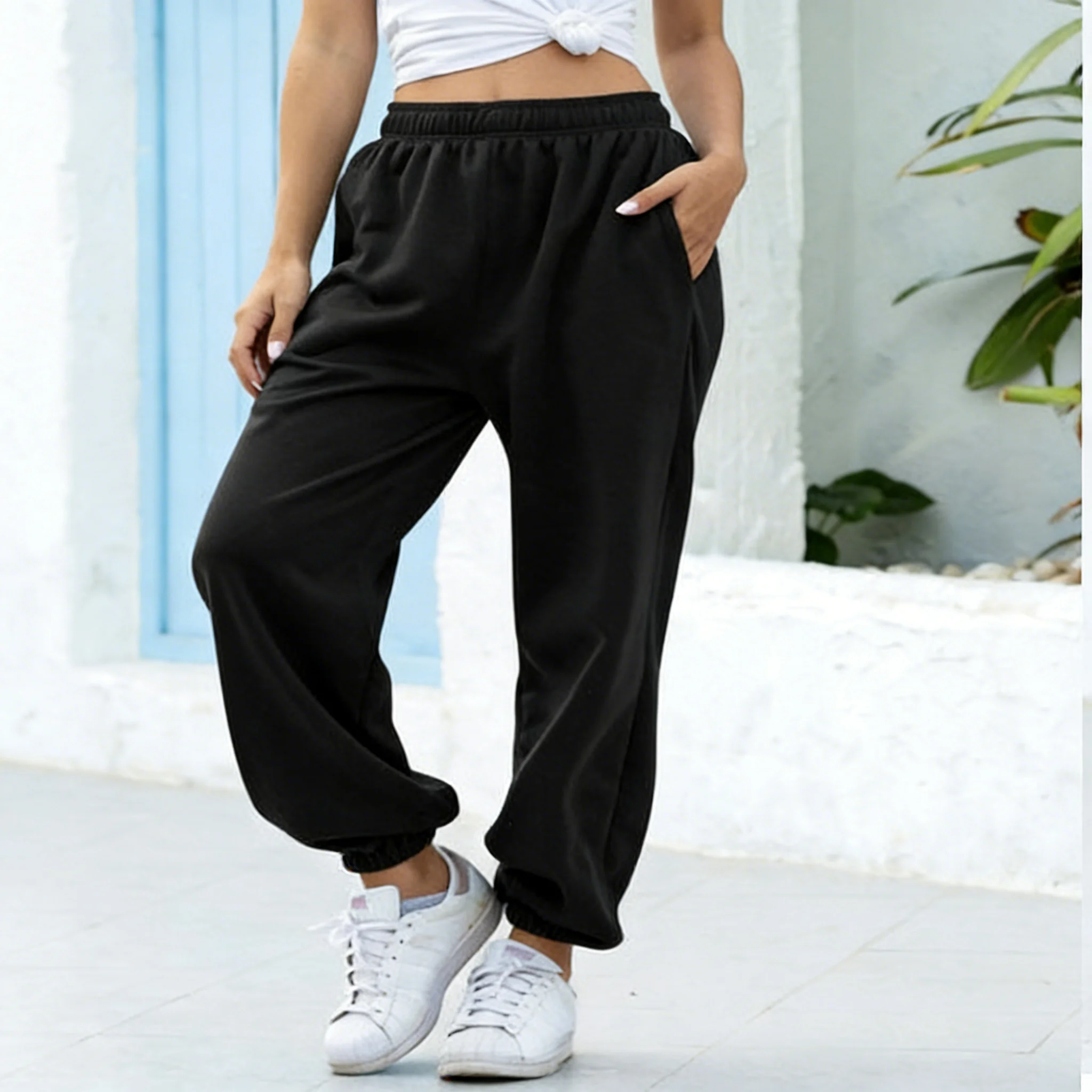 Zagros Women Summer Solid Sweatpants, Casual Loose Harem Pants Hip Hop High Waist Baggy Joggers Trousers S-XXL