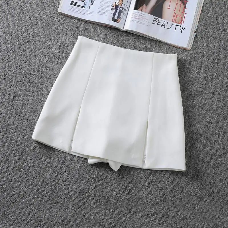 Women High Waist Wide Pleats Design Slim Shorts Skirts Female Side Zipper Culottes Hot Shorts Chic Pantalone Cortos