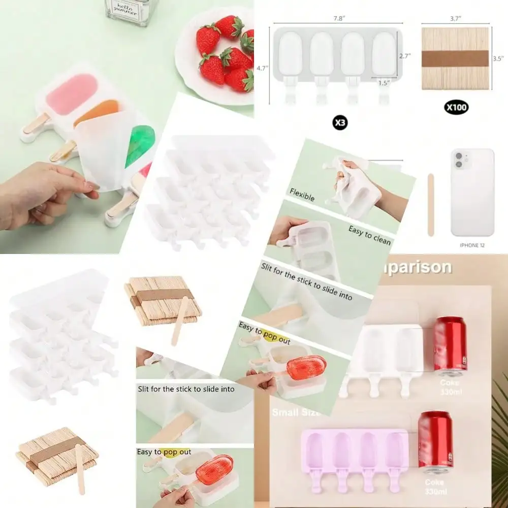 

3 Set Small Popsicles Molds With Lids And 100 Pieces Wooden Popsicles Sticks 4 Cavities Silicone Ice Cream Molds For Making Cakesicles Cake Pops Ice Cream -