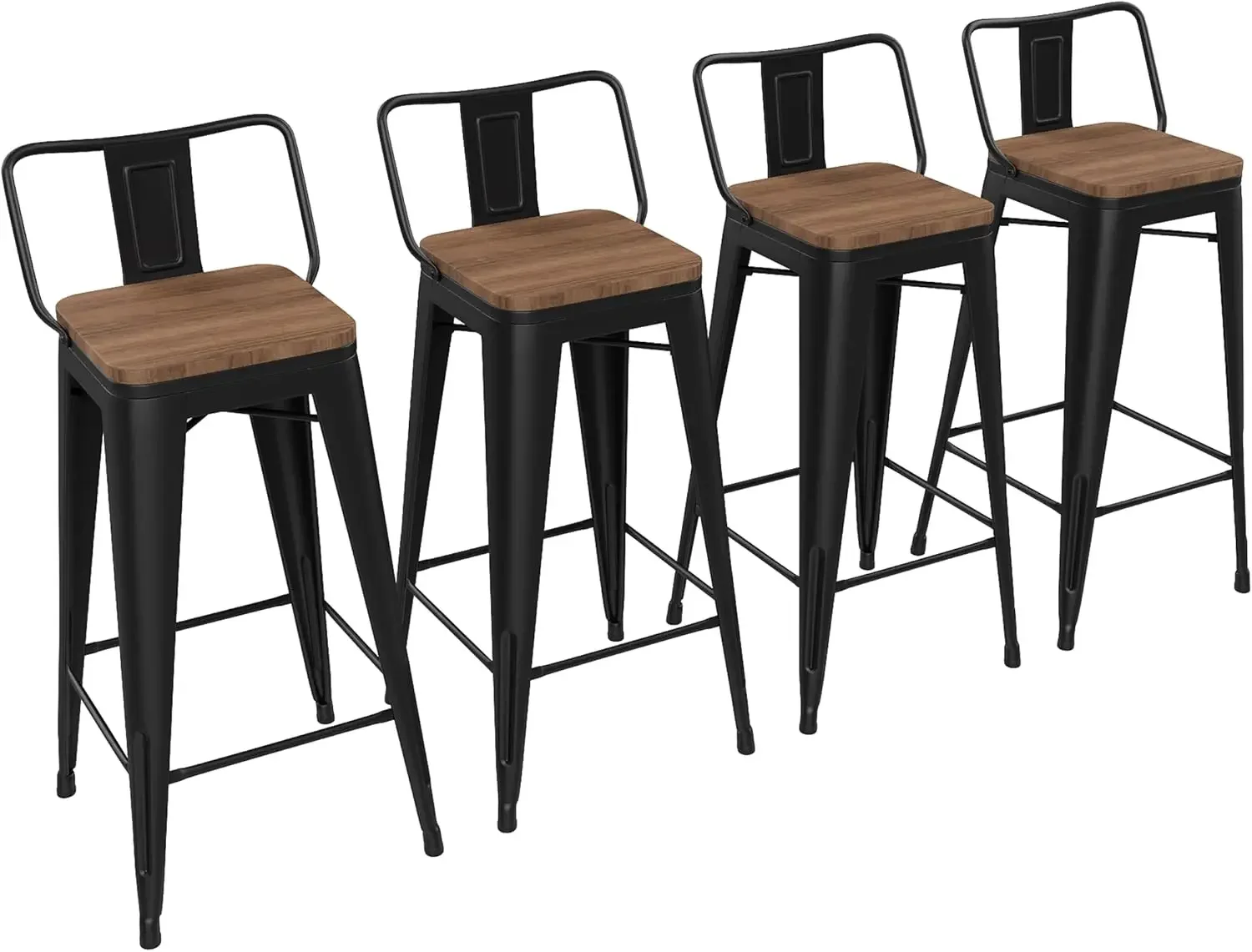 

Yongchuang 30 inch Bar Stools Set of 4 Bar Height Metal Barstools with Wood Seat Low Back Kitchen Bar Chairs Matte Black