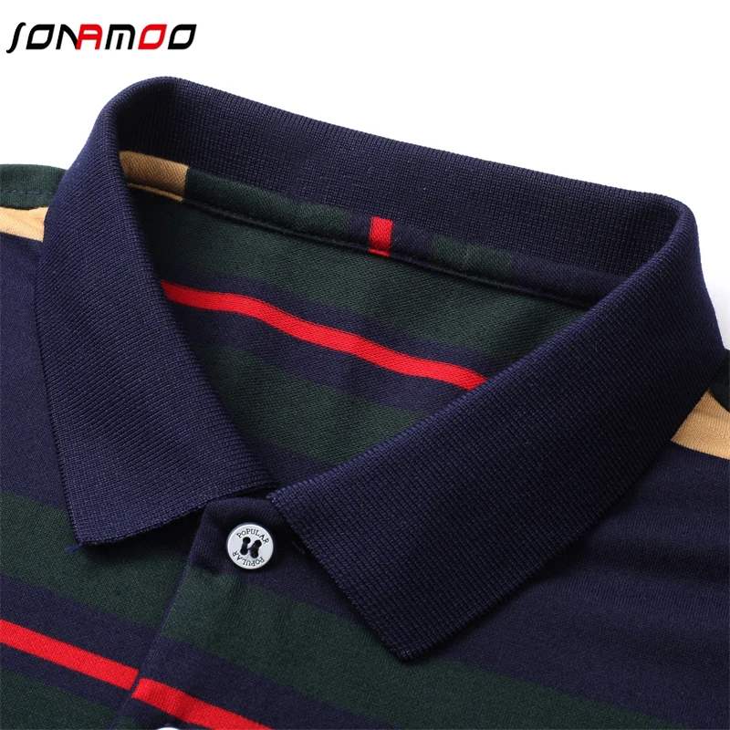 Spring and Autumn Long Sleeve Polo Shirt Fashion Stripe Men\'s Polo Neck Top Pure Cotton Daily Long Sleeve Polo Shirt