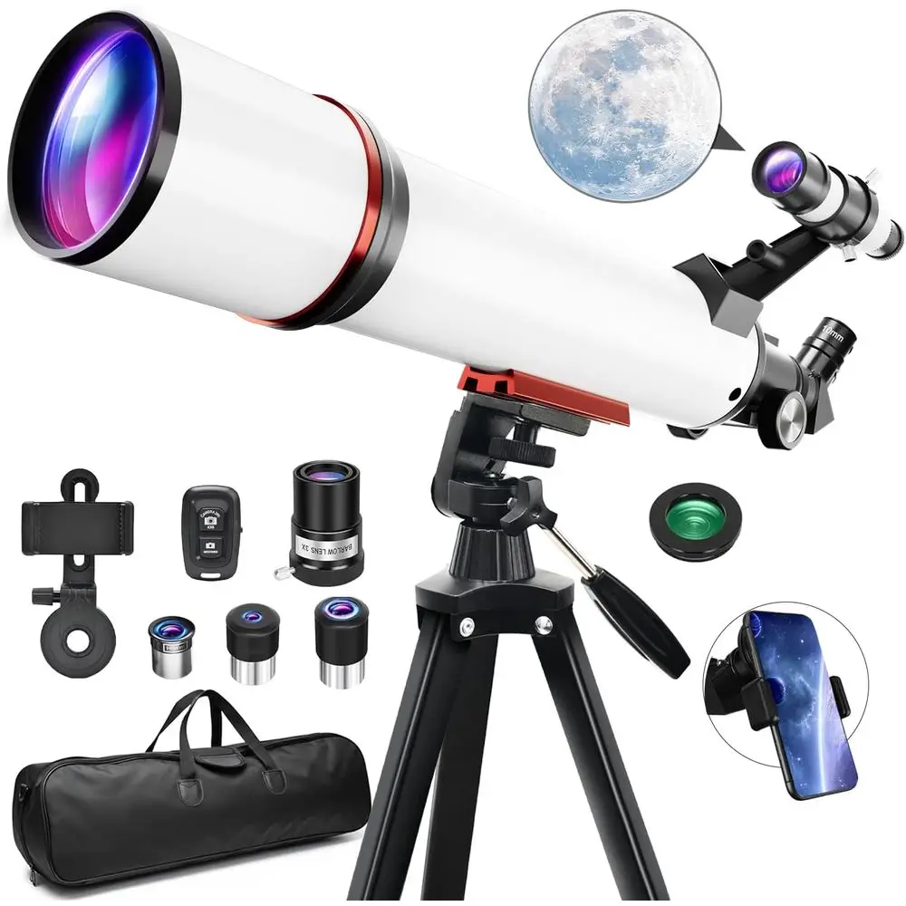 

Astronomy Telescope for Adults and Kids: 90mm Multi-Coated Optics, 700mm Reflector, AZ Mount Tripod, Carry Bag, Wireless Remote,
