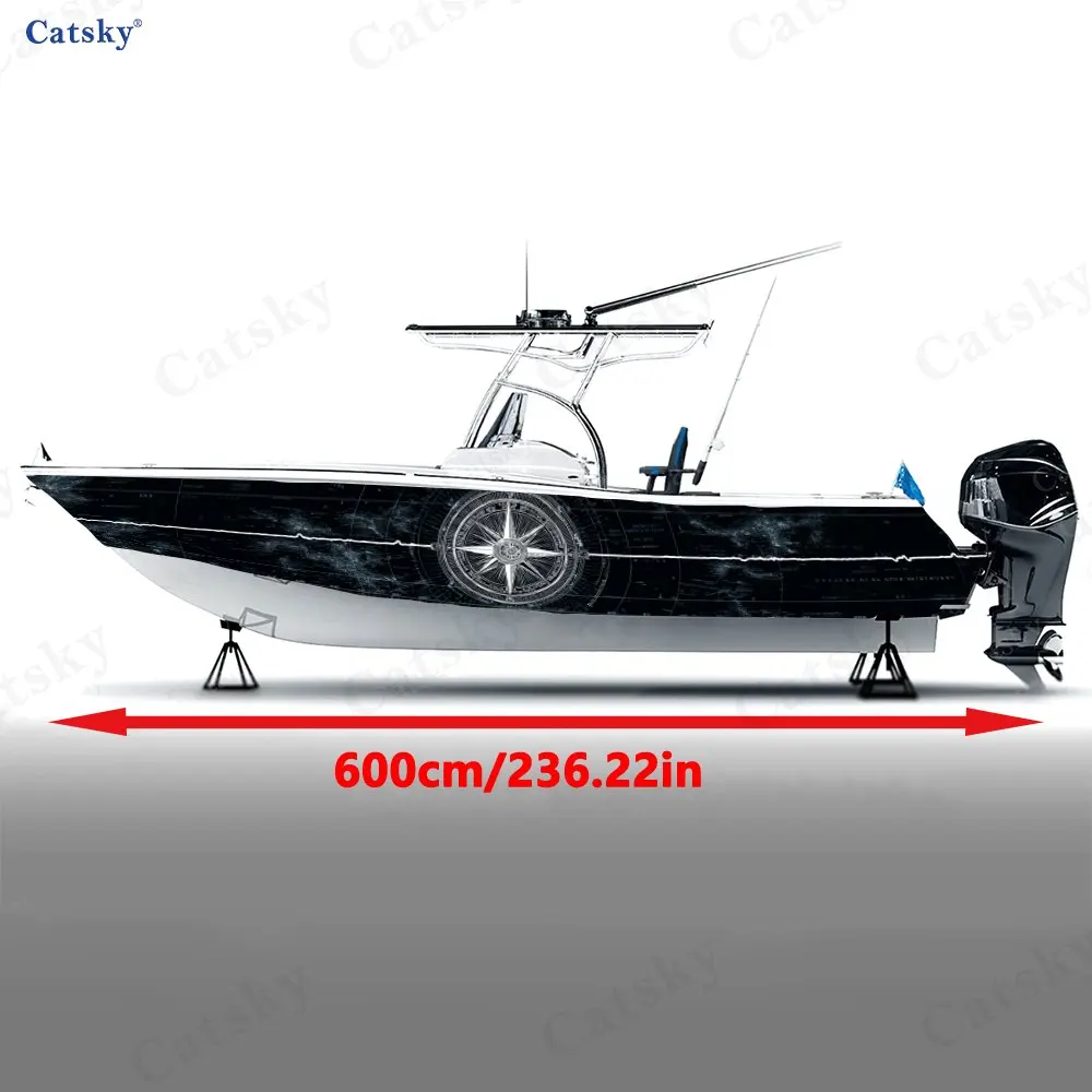 Nautical Compass Star Chart Boat Sticker, PVC Waterproof Durable Vinyl Wrap Decals for Fishing Boats, Durable and Stylish Design