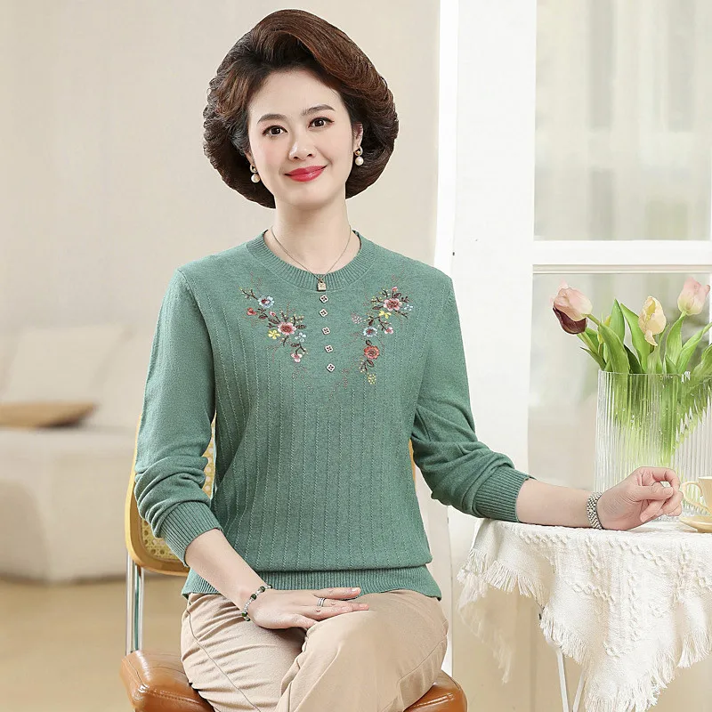 

Autumn Winter Woolen Female Clothing New Retro Warm Middle Aged Mother Knitted Sweater Casual Basic Women's Pollover Top