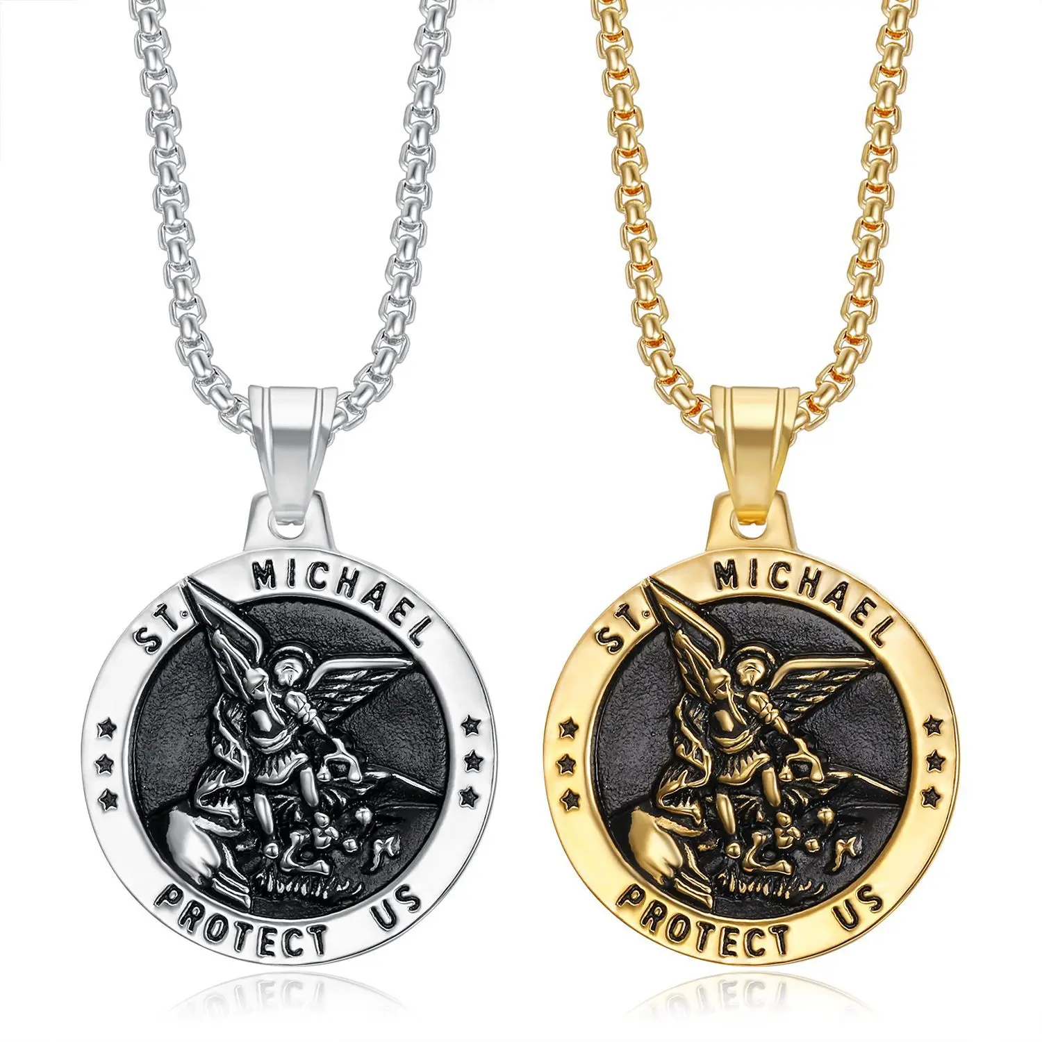 Arch Angel St.Michael Men Necklaces Stainless Steel Pendant Chain Powerful Amulet Vintage Women Waterproof Jewelry Wholesale