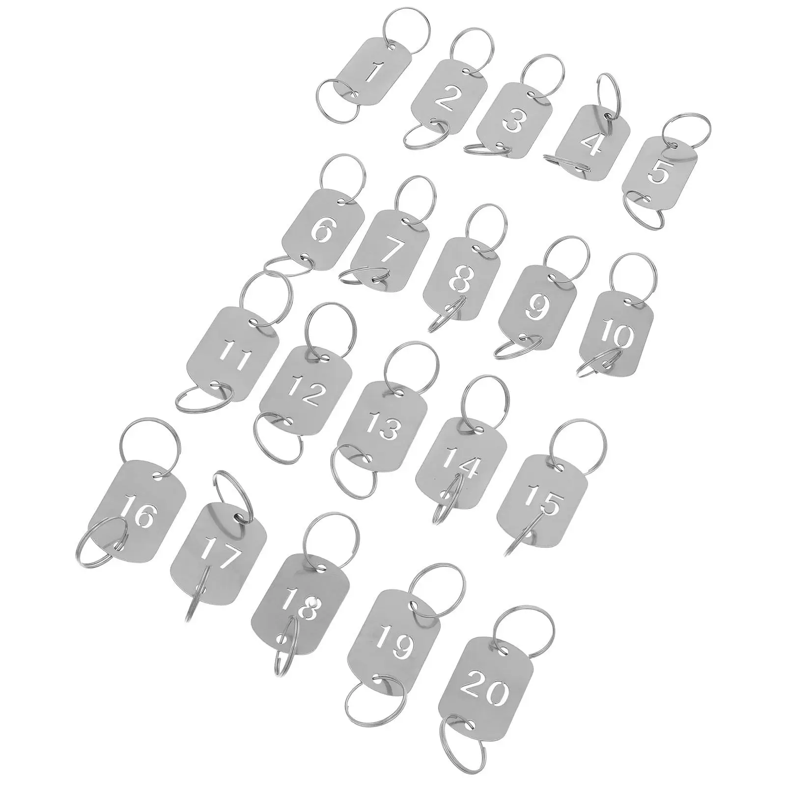 20Pcs Metal Key Chain Tags Hollowed Stainless Steel Number 1-20 Rectangle Keychain Dual Mounting Holes Keys Doors