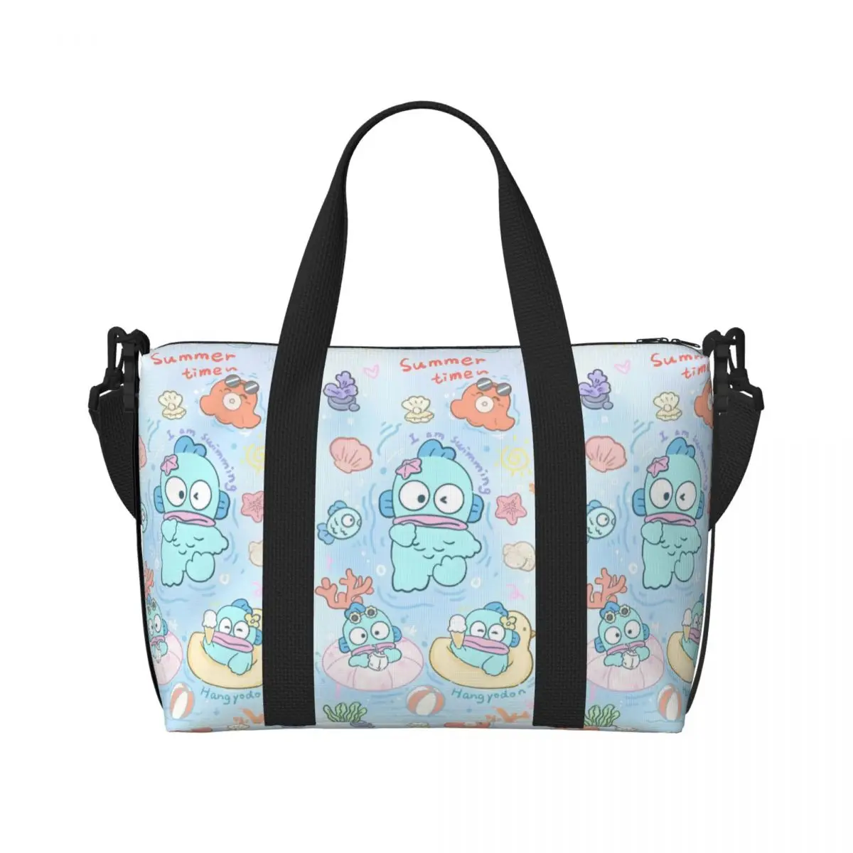 

Custom Hangyodon Beach Tote Bag for Women Classical Printing Animal Big Compartment Beach Gym Travel Bags