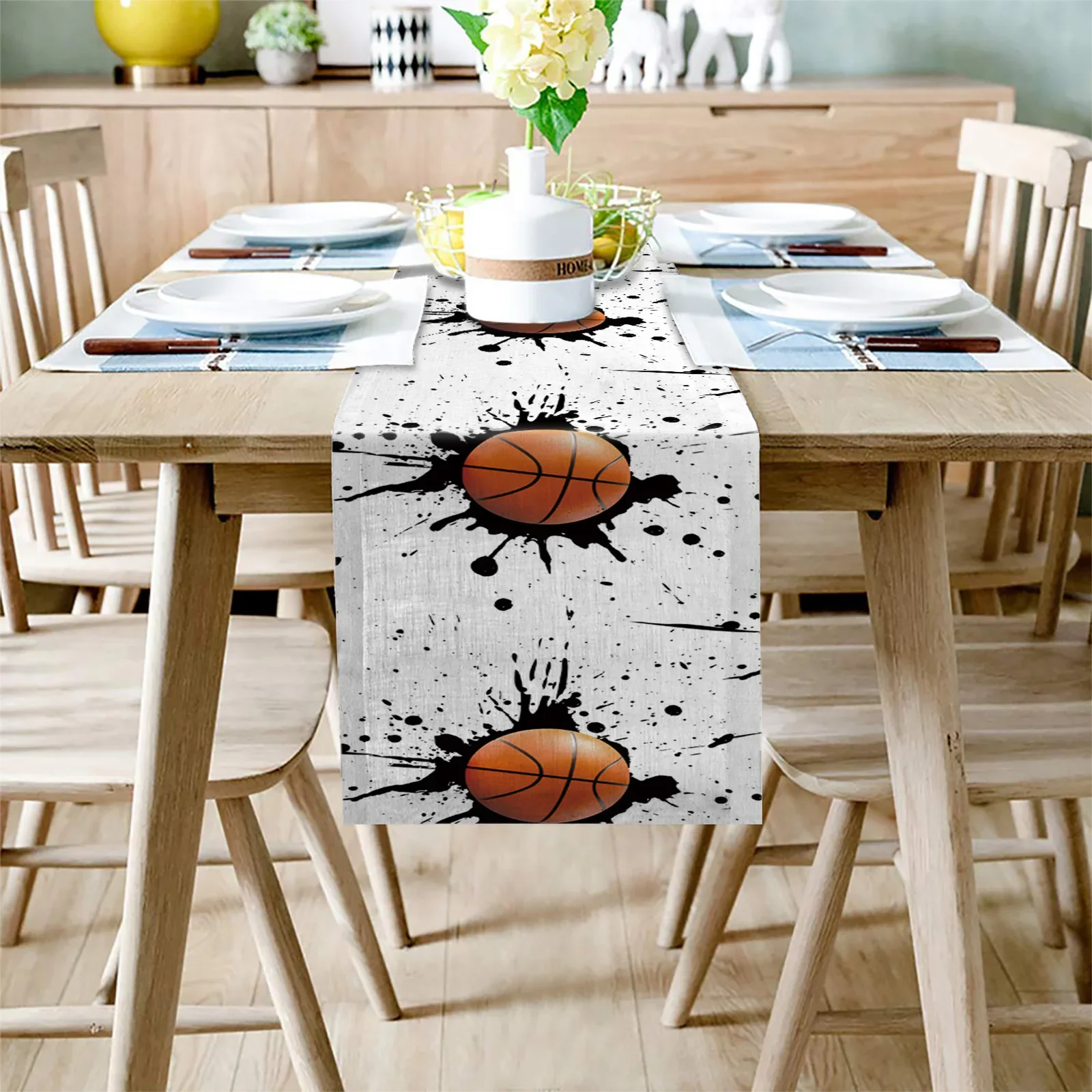 Ink Splash Basketball Sport Linen Table Runners Kitchen Table Decoration Accessories Dining Table Runner Wedding Party Supplies