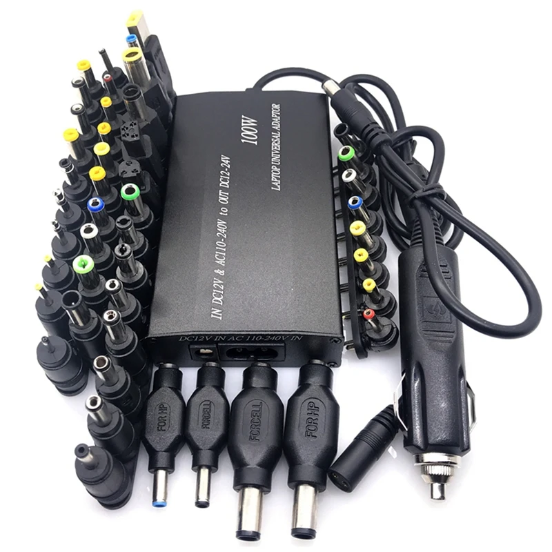 Universal 12V-24V AC Power Adapter Adjustable Car Home Charger USB12V Power Supply 100W 5A Laptop with 38Pcs DC Connector