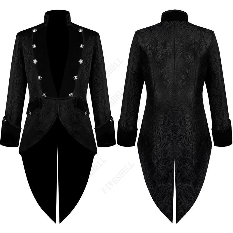 Casaco vitoriano gótico vintage masculino, jaqueta steampunk, casaco de vestido uniforme de Halloween, performance de palco, traje medieval, 2023