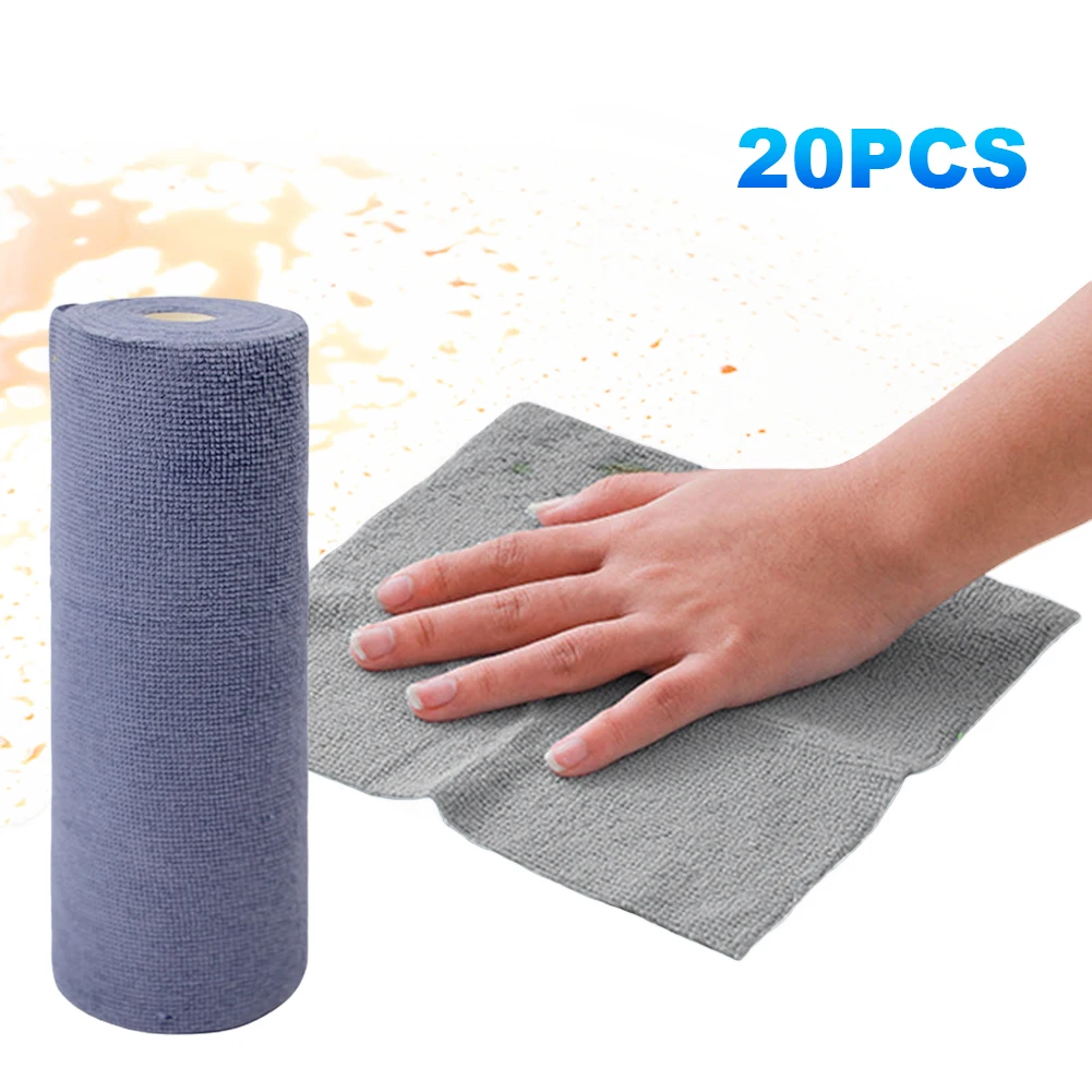 20PCS/Roll Microfiber Towel Reusable Tableware Cleaning Wipe Super Absorbent Kitchen Wash Paper Towel Non-stick Oil Dish Rags