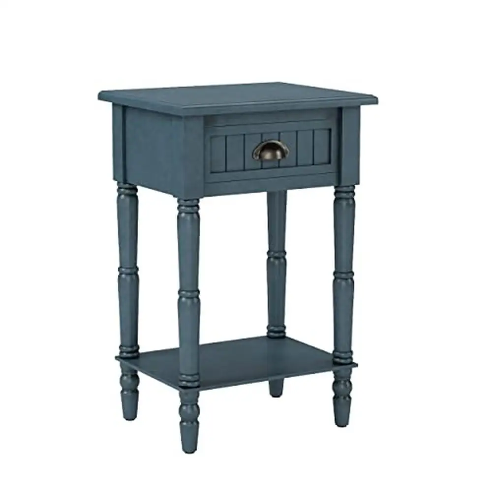 

Antique Navy 1-Drawer Accent Table Solid Wood Shelf Nightstand