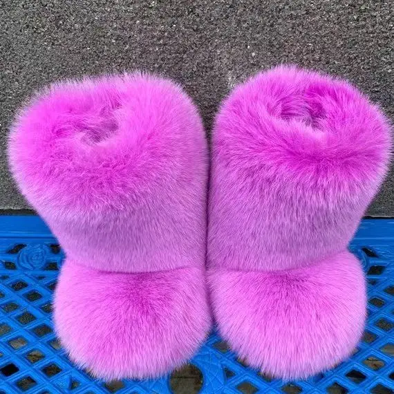 Women's Winter Snow Boots Outdoor Luxury Furry  Real Raccoon Fur Boots Woman Fox Fur Warm Platform Shoes New Fashion Bottes