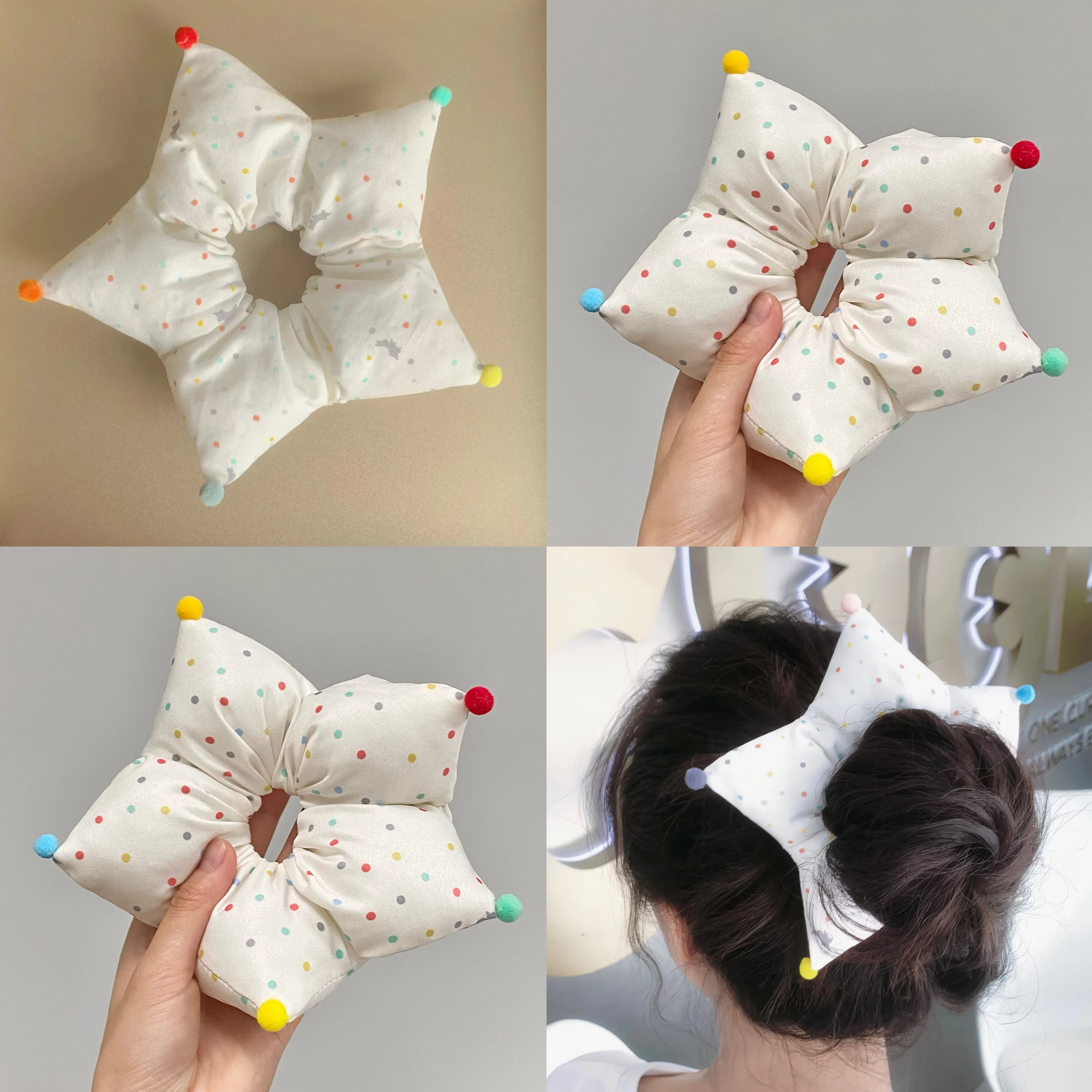 1 pezzo di elastici per capelli a pois a forma di stella carina, elastici per capelli Kawaii con pompon, accessori per capelli divertenti per donne e ragazze